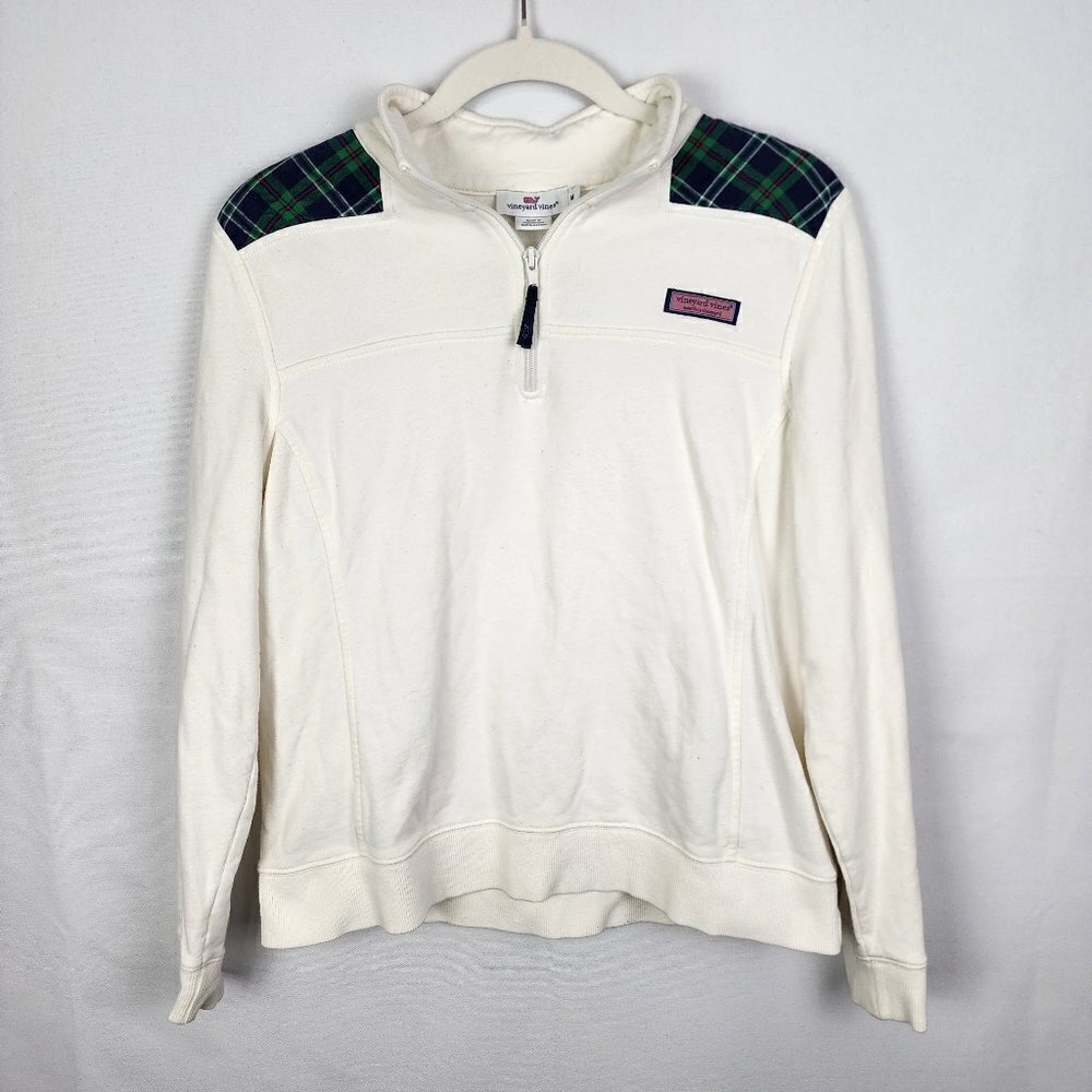 Vineyard Vines Tartan Shoulder Quarter Zip Pull Over Medium preppy nautical